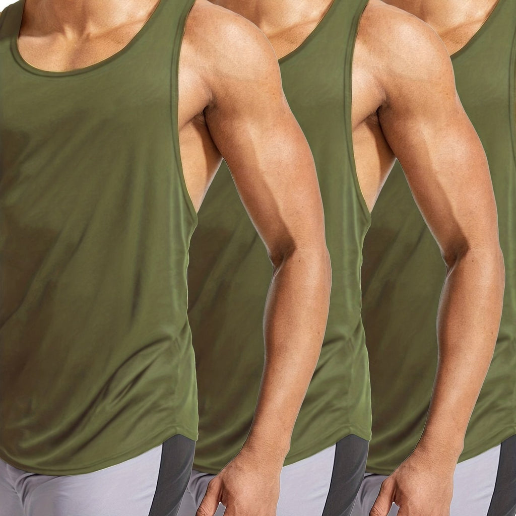 3 Packs Men's Basic Tank Top, Summer Casual Loose Sleeveless Shirt For Fitness