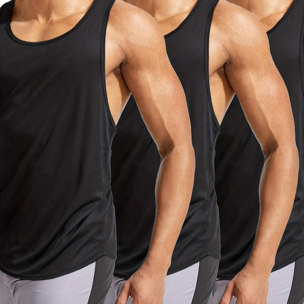 3 Packs Men's Basic Tank Top, Summer Casual Loose Sleeveless Shirt For Fitness