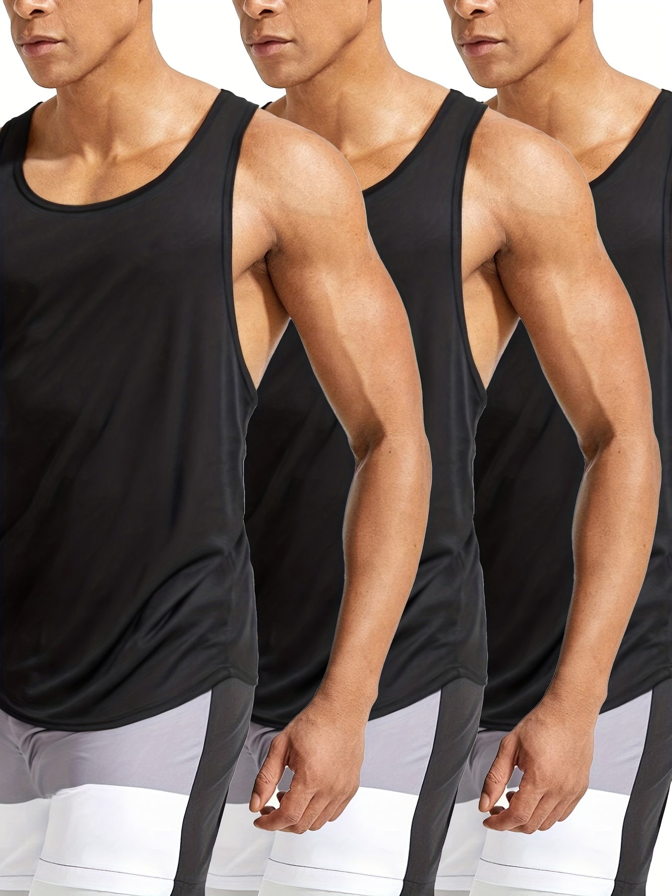 3 Packs Men's Basic Tank Top, Summer Casual Loose Sleeveless Shirt For Fitness